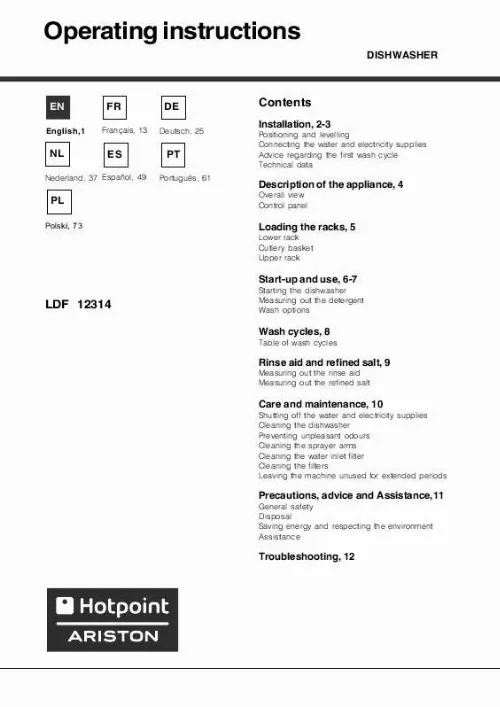 Mode d'emploi HOTPOINT LDF 12314 B EU