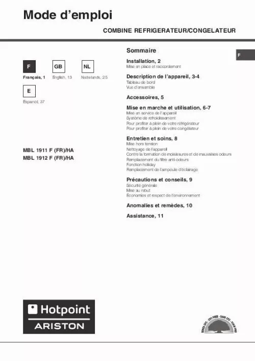 Mode d'emploi HOTPOINT MBL 1911 F