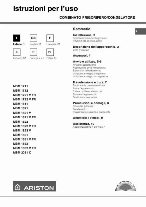 Mode d'emploi HOTPOINT MBM 1822