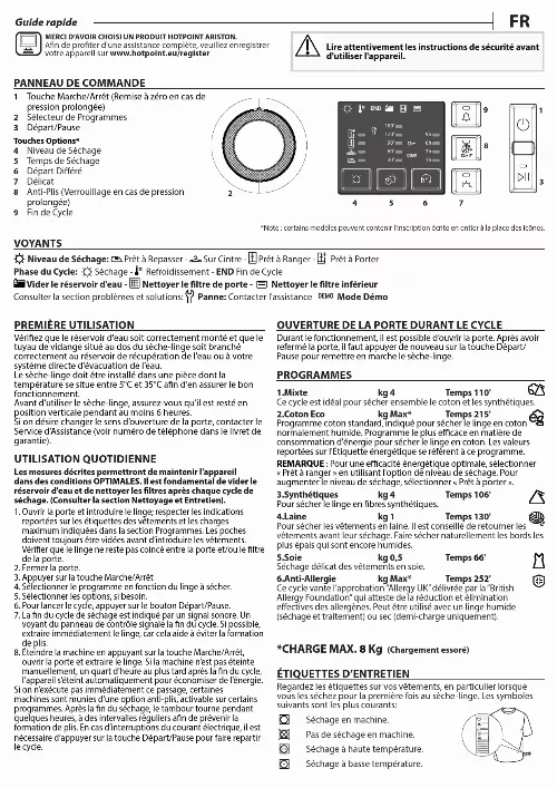 Mode d'emploi HOTPOINT NTM1081FR