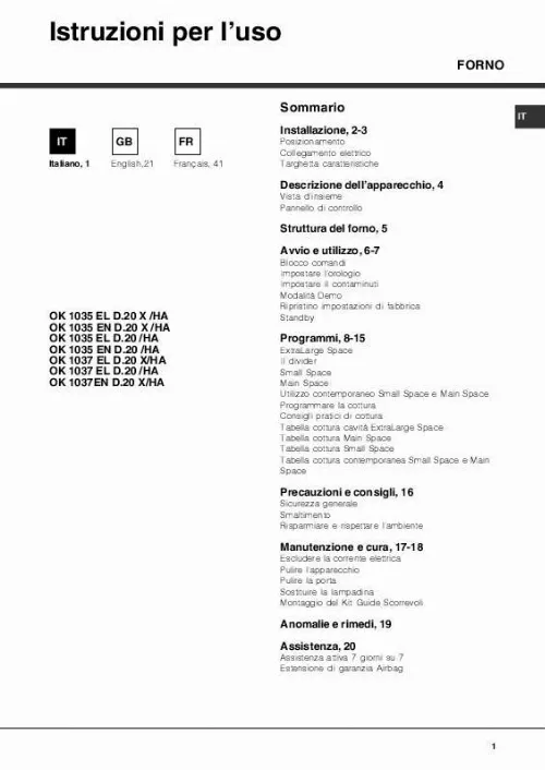 Mode d'emploi HOTPOINT OK 1037EN D.20 X/HA