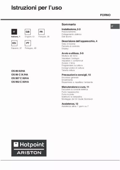 Mode d'emploi HOTPOINT OS 992 C IX/HA
