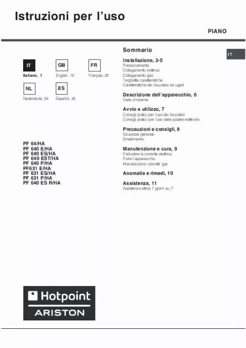 Mode d'emploi HOTPOINT PF 631 ES