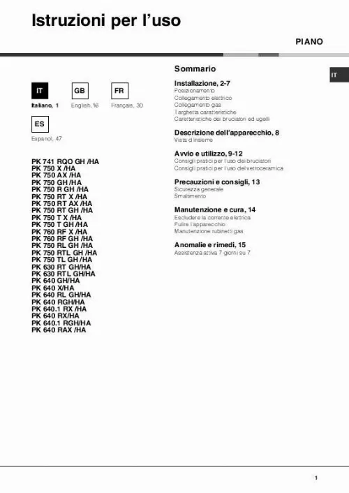 Mode d'emploi HOTPOINT PK 750 T GH /HA