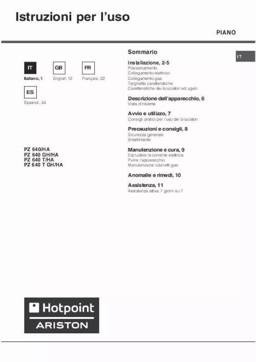 Mode d'emploi HOTPOINT PZ 640 T GH/HA