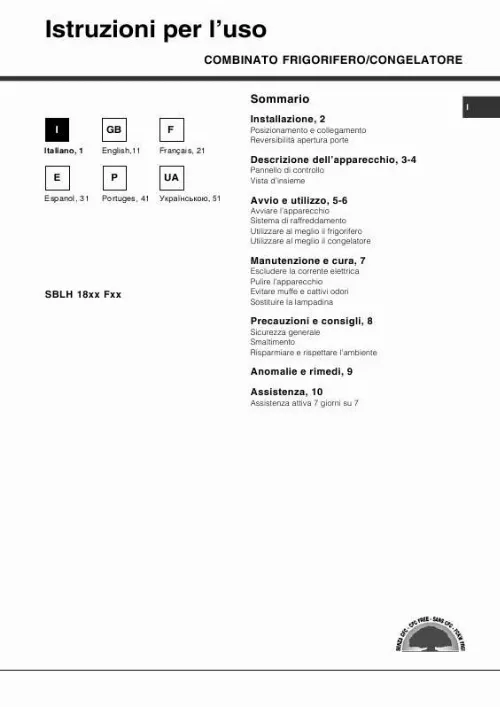 Mode d'emploi HOTPOINT SBLH 182A F