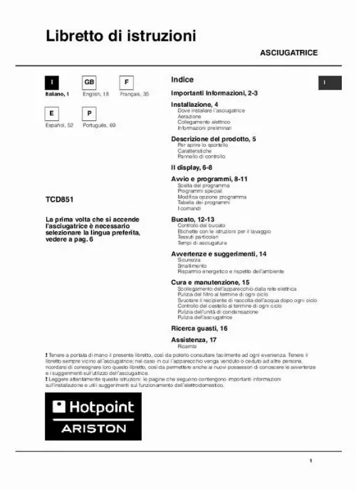 Mode d'emploi HOTPOINT TCD 851 X