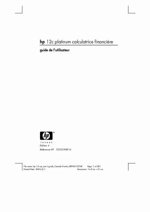 Mode d'emploi HP 12C PLATINUM FINANCIAL CALCULATOR