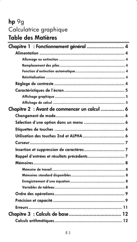 Mode d'emploi HP 9G GRAPHING CALCULATOR