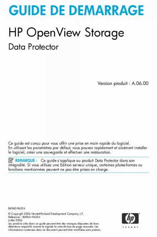 Mode d'emploi HP DATA PROTECTOR V6.0 SOFTWARE