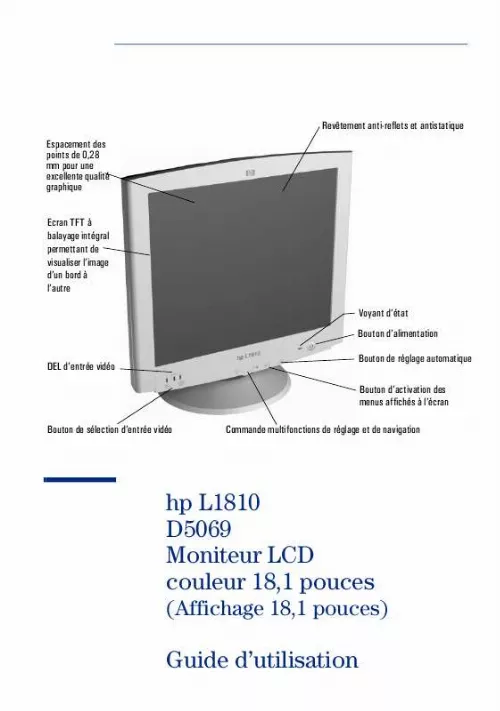 Mode d'emploi HP L1810 18 INCH LCD MONITOR