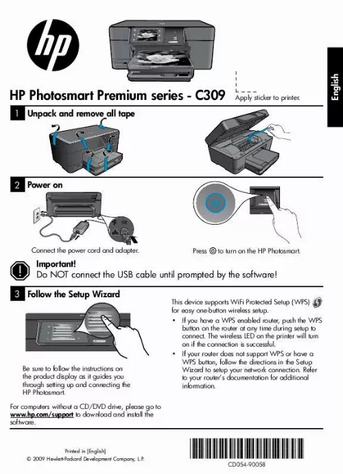 Mode d'emploi HP PHOTOSMART PREMIUM C309G