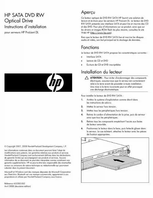 Mode d'emploi HP PROLIANT DL380 G3 SERVER