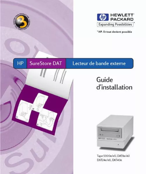 Mode d'emploi HP SURESTORE DAT 8 TAPE DRIVE