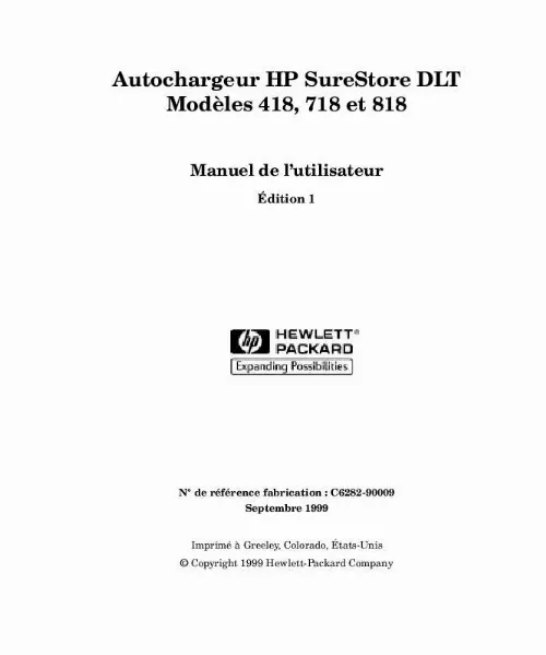 Mode d'emploi HP SURESTORE DLT 818 TAPE AUTOLOADER