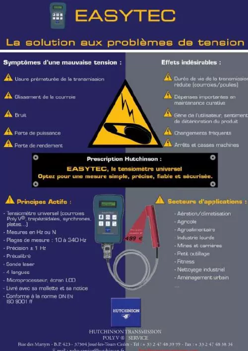 Mode d'emploi HUTCHINSON EASYTEC