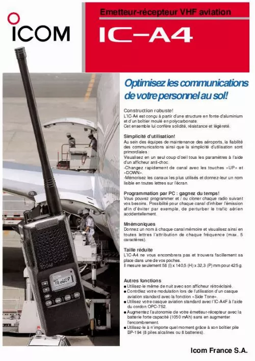 Mode d'emploi ICOM IC-A4E