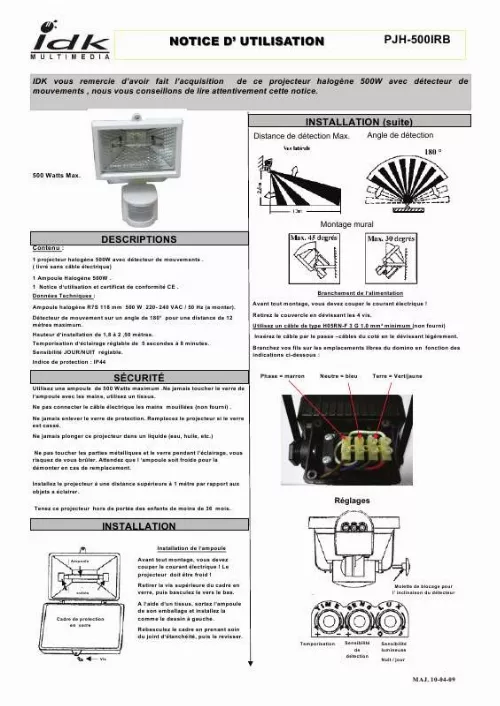 Mode d'emploi IDK MULTIMEDIA PJH-500IRB