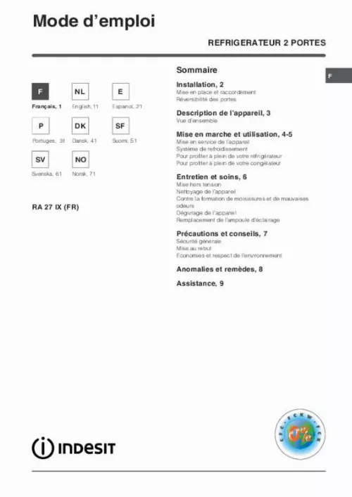 Mode d'emploi INDESIT RA27