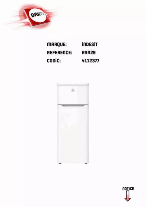 Mode d'emploi INDESIT RAA29NX