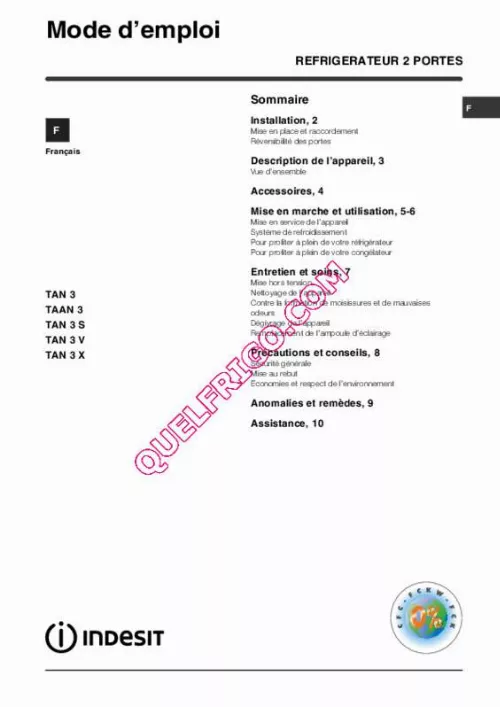 Mode d'emploi INDESIT TAAN3VS