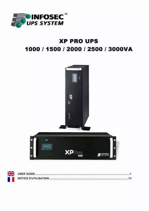 Mode d'emploi INFOSEC XP PRO UPS 1000 VA