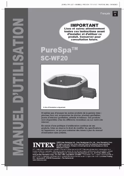 Mode d'emploi INTEX PURESPA CARBONE OCTOGONAL BULLES ET JETS