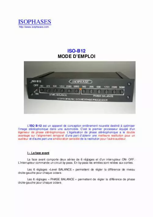 Mode d'emploi ISOPHASES ISO B-12