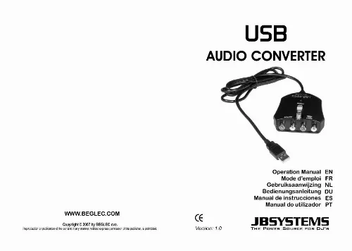 Mode d'emploi JBSYSTEMS LIGHT USB AUDIO CONVERTER