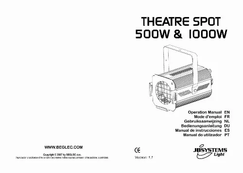 Mode d'emploi JBSYSTEMS THEATRE SPOT 1000W