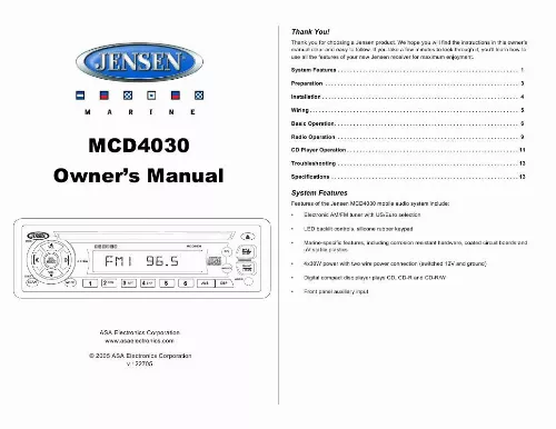 Mode d'emploi JENSEN VOYAGER MCD4030