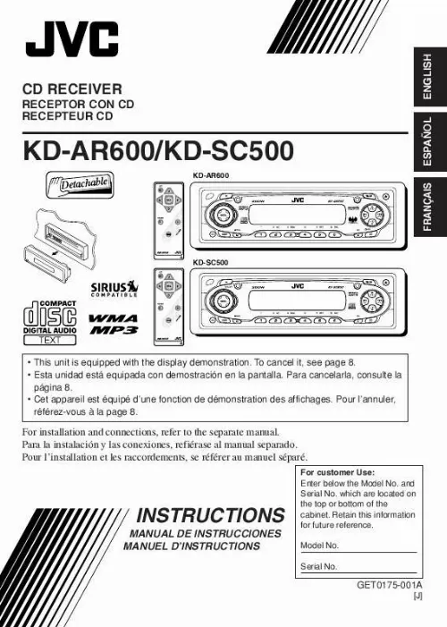 Mode d'emploi JVC KD-AR600