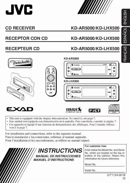 Mode d'emploi JVC KD-LHX500