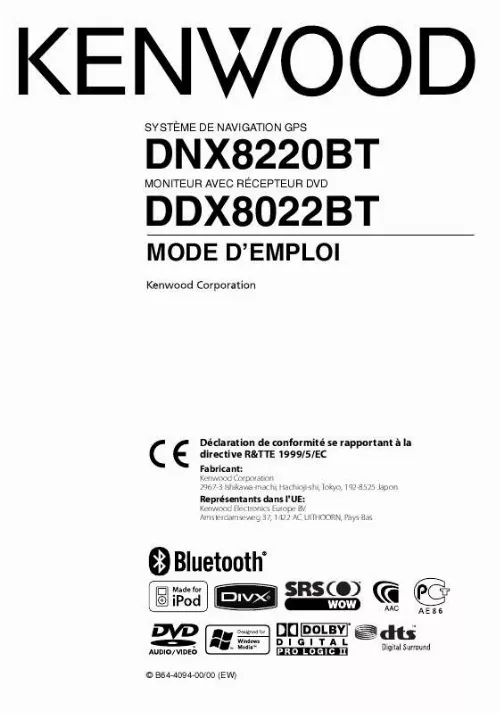 Mode d'emploi KENWOOD DNX8220BT