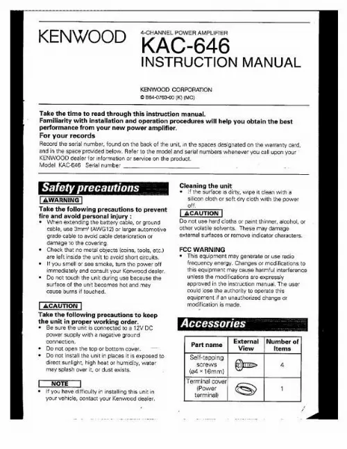 Mode d'emploi KENWOOD KAC-646