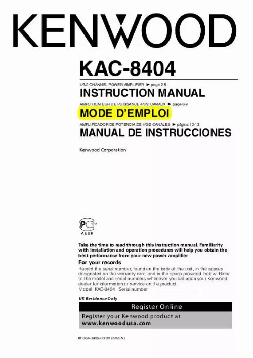 Mode d'emploi KENWOOD KAC-8104