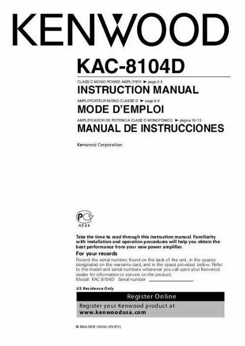 Mode d'emploi KENWOOD KAC-8104D