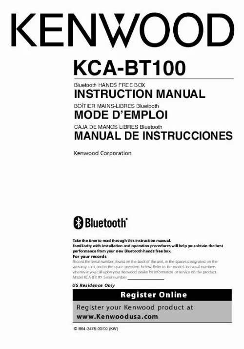 Mode d'emploi KENWOOD KCA-BT100