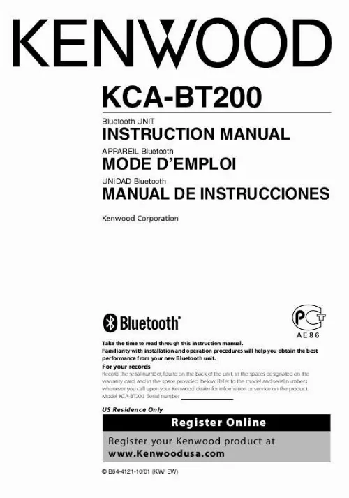 Mode d'emploi KENWOOD KCA-BT200