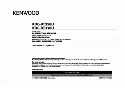 Mode d'emploi KENWOOD KDC-BT318U