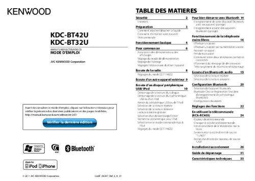 Mode d'emploi KENWOOD KDC-BT42U