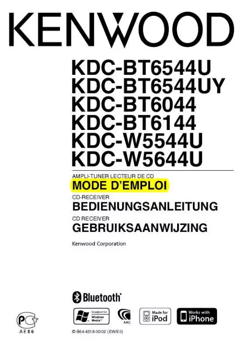 Mode d'emploi KENWOOD KDC-BT6544U