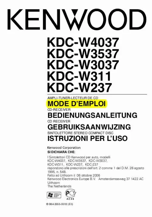 Mode d'emploi KENWOOD KDC-W237