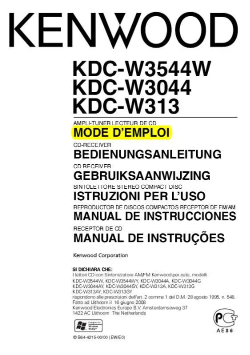 Mode d'emploi KENWOOD KDC-W313