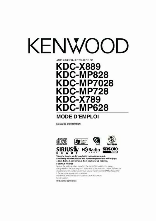 Mode d'emploi KENWOOD KDC-X889
