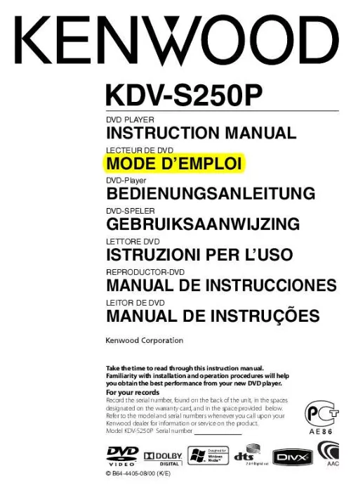 Mode d'emploi KENWOOD KDV-S250P