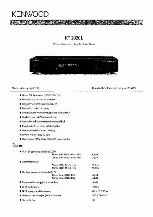 Mode d'emploi KENWOOD KT-2020L