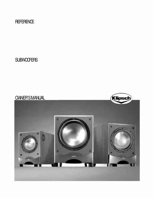 Mode d'emploi KLIPSCH RW SUBWOOFERS