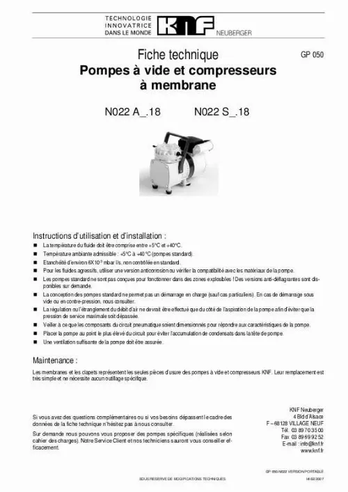 Mode d'emploi KNF N022