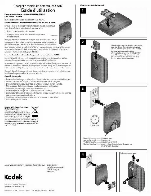 Mode d'emploi KODAK BATTERY CHARGER K4500